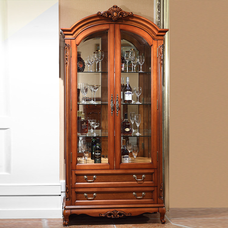 美式乡村实木双门酒柜欧式雕花展示柜商场陈列柜子高档储物柜定制