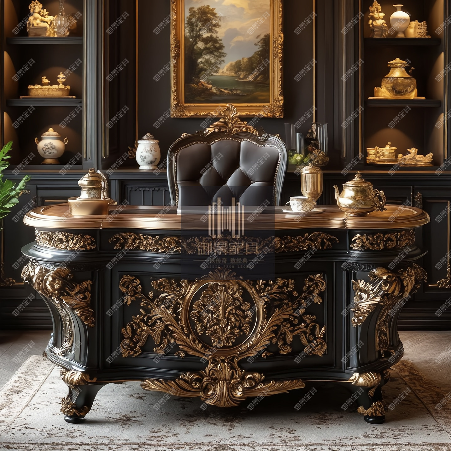 欧式茶几大理石茶台法式实木雕花茶几客厅家用茶桌别墅大户型茶几