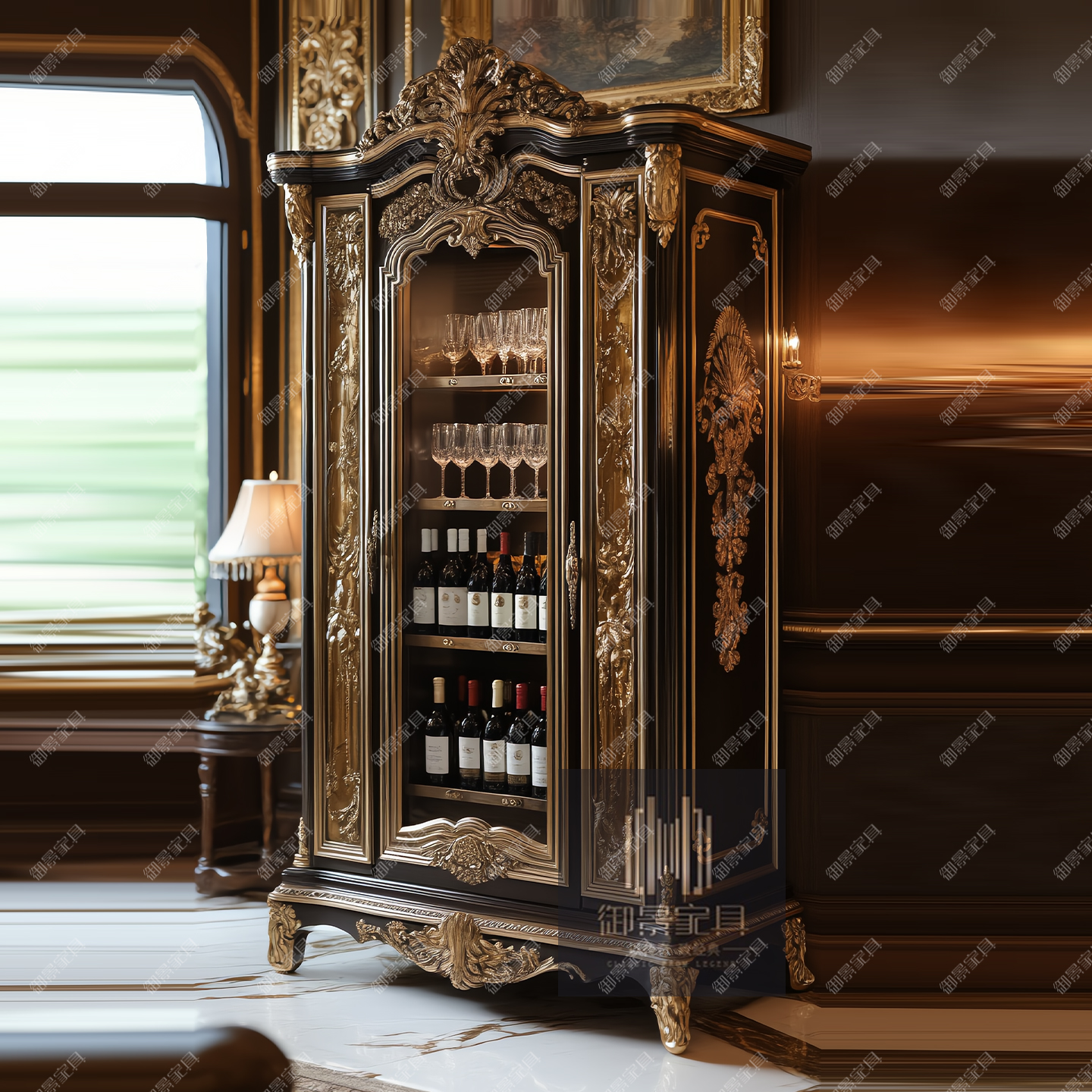 巴洛克双门实木酒柜欧式雕花展示柜储物柜红酒柜别墅客厅装饰柜子