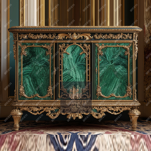 欧式金箔烤漆实木三门鞋柜玄关柜法式巴洛克进门入户端景台收纳柜