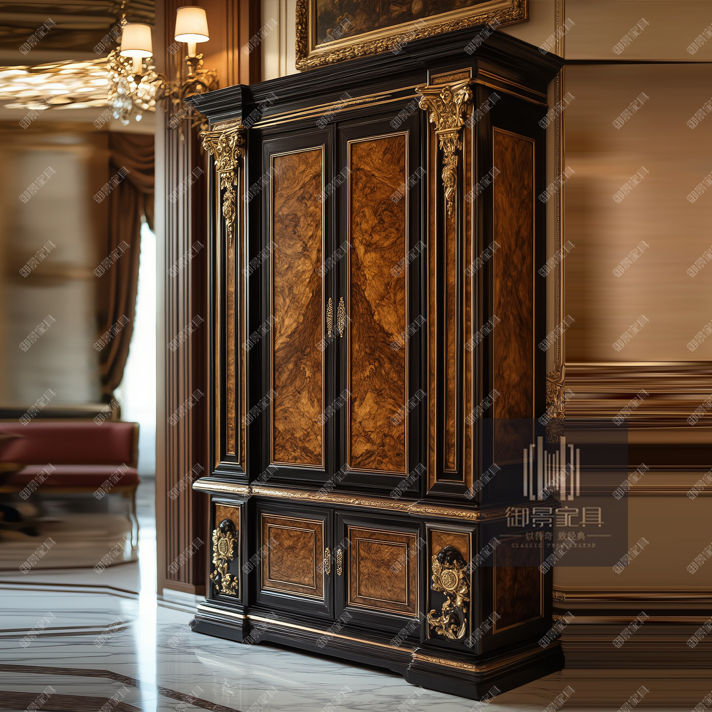 哥特风实木双门衣柜欧式古典雕花储物柜法式宫廷收纳柜卧室家具