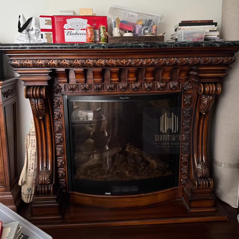 美式实木壁炉架欧式别墅装饰柜复古做旧火炉柜装饰柜客厅玄关柜子
