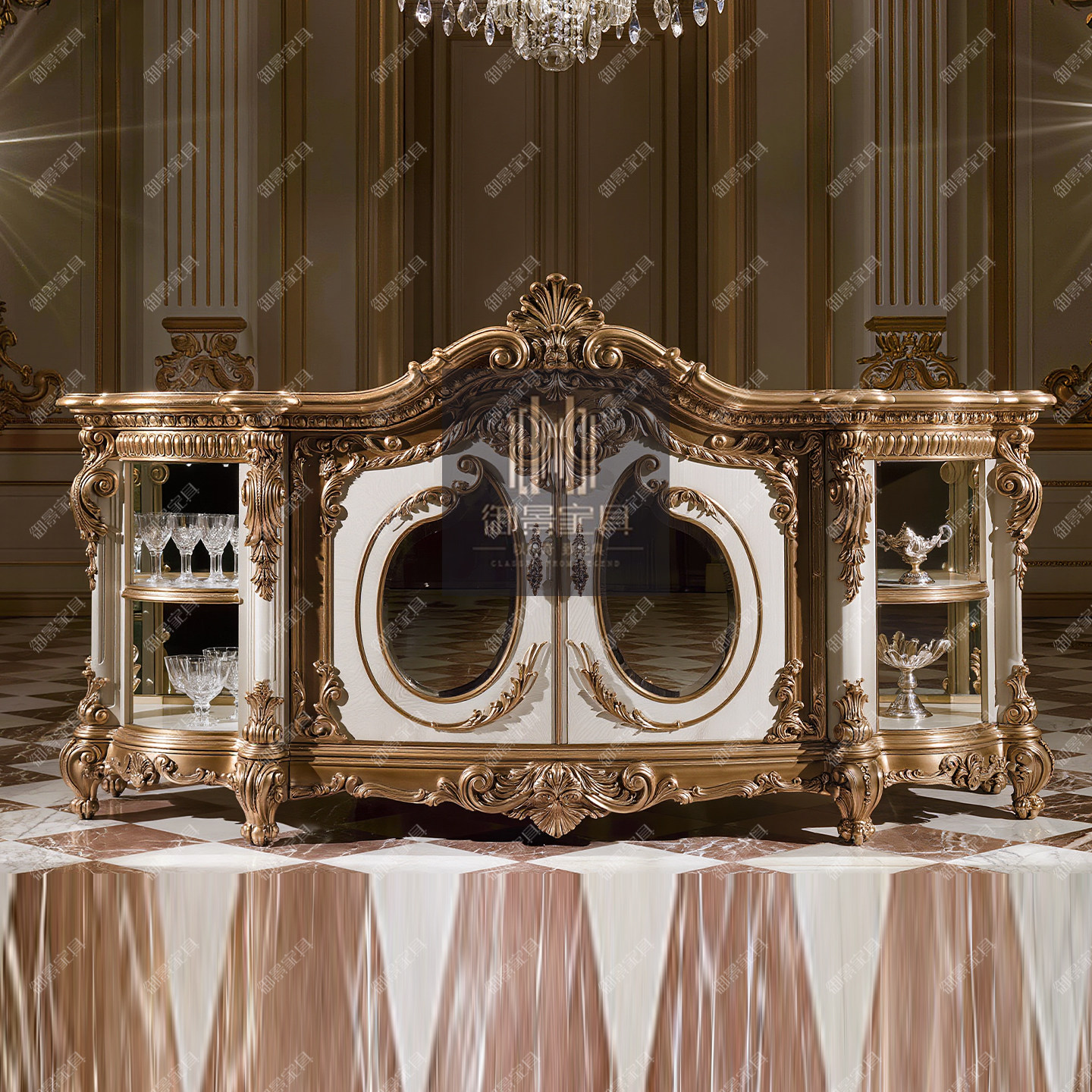 法式实木餐边柜欧式雕花储物柜收纳柜茶水柜边柜靠墙玄关柜入户柜