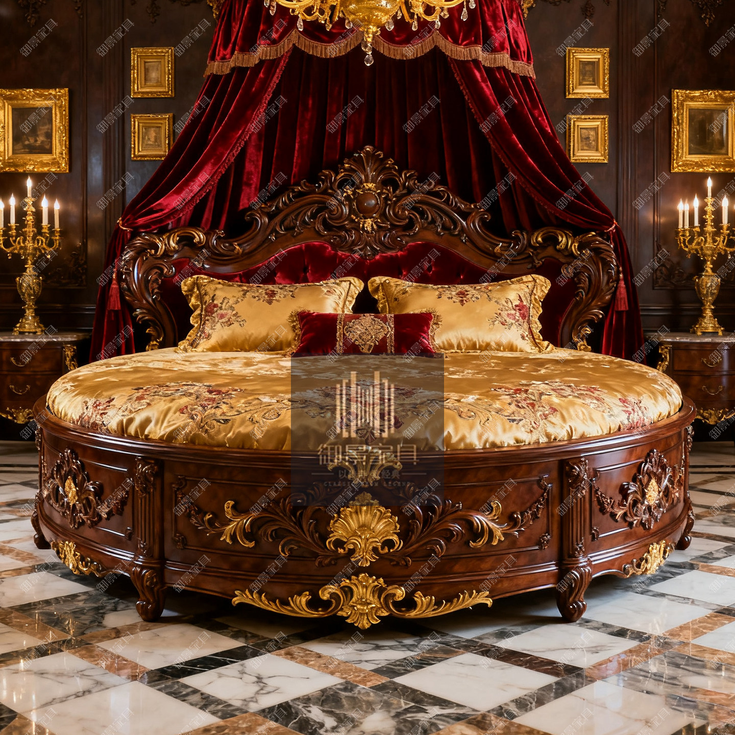 欧式全实木大圆床法式巴洛克金箔烤漆实木床主卧婚床公主床女孩床