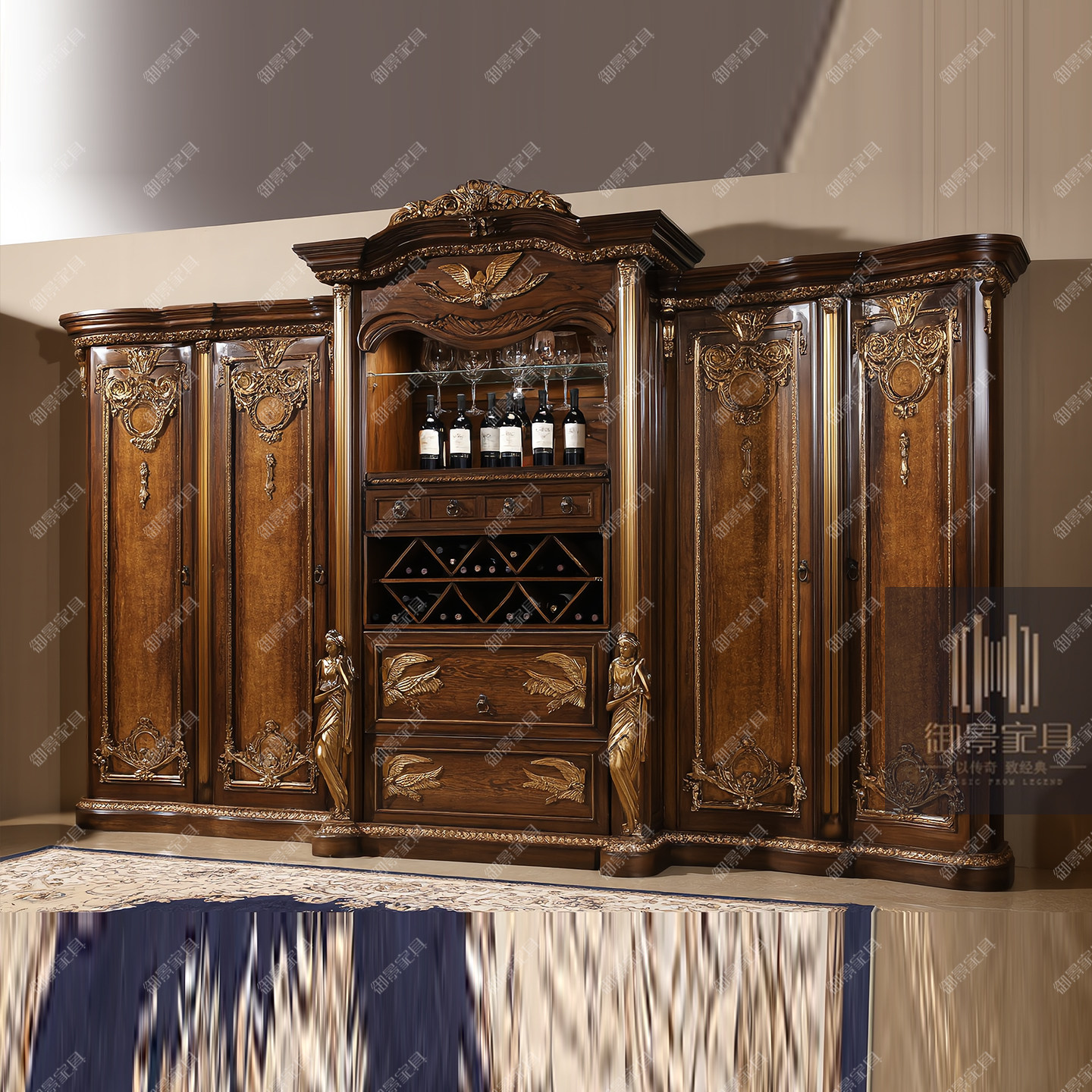 法式实木定制酒柜欧式古典雕花餐厅橱柜客厅装饰柜储物柜餐边柜子