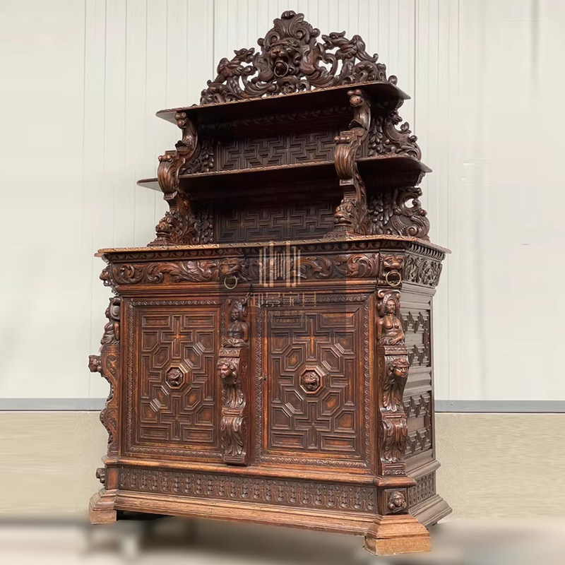 美式复古做旧餐边柜组合欧式碗柜靠墙展示柜多层古董陶瓷储物柜子