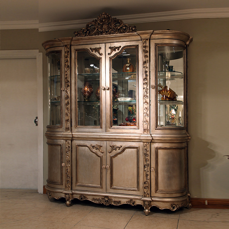 欧式香槟银做旧四门酒柜展示柜餐厅储物柜收纳柜珠宝玉器装饰柜