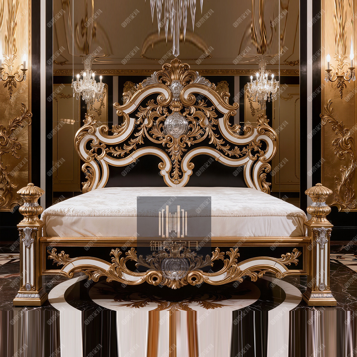 欧式雕花金箔做旧大床法式巴洛克奢华双人床主卧婚床公主床实木床