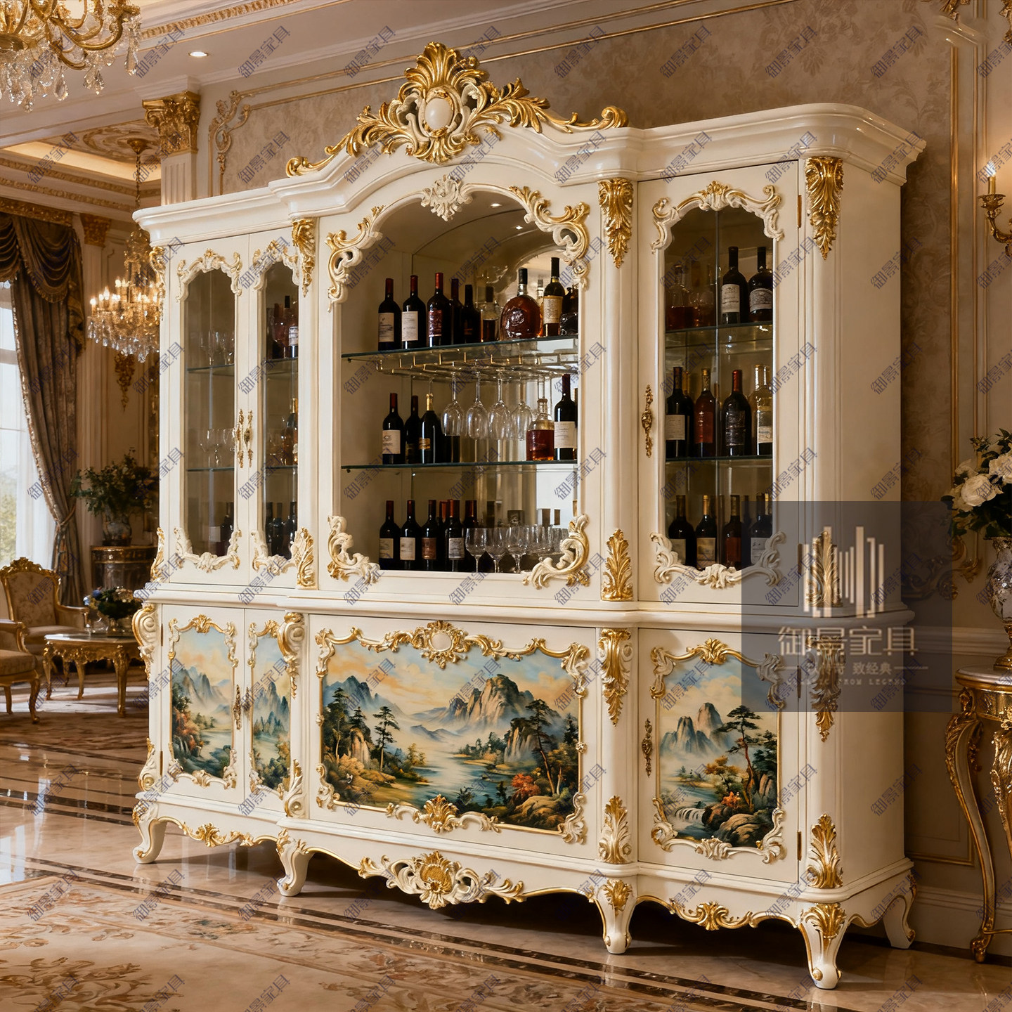 法式实木酒柜欧式古典雕花红酒柜茶叶柜客厅装饰柜储物柜餐边柜子