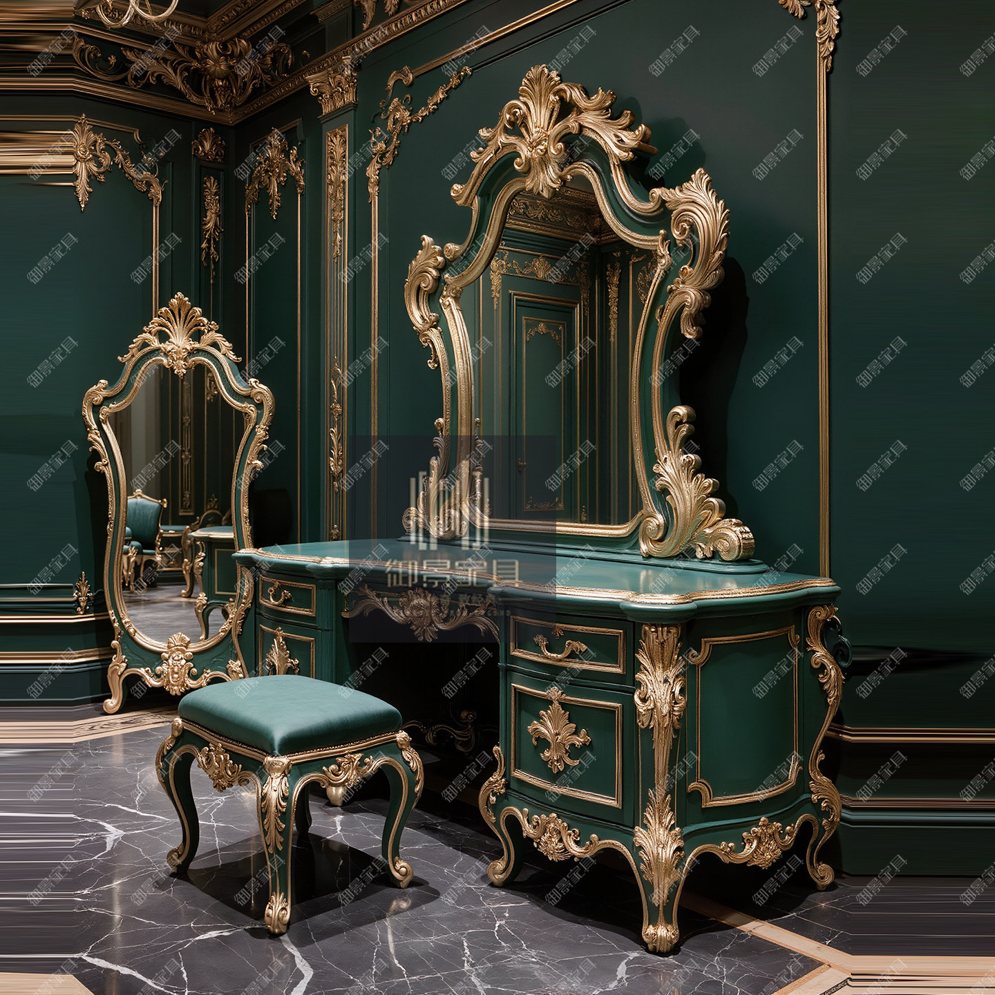 美式实木梳妆台欧式复古雕花化妆台卧室收纳柜梳妆柜美式家具家用