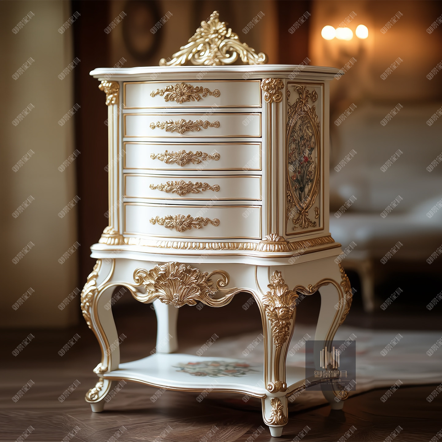 欧式实木珠宝首饰储物柜法式雕花斗柜卧室收藏柜耳环吊装玉器柜子