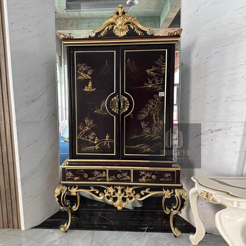 美式实木衣柜欧式雕花彩绘收藏柜珠宝首饰金银收纳柜手绘装饰柜子