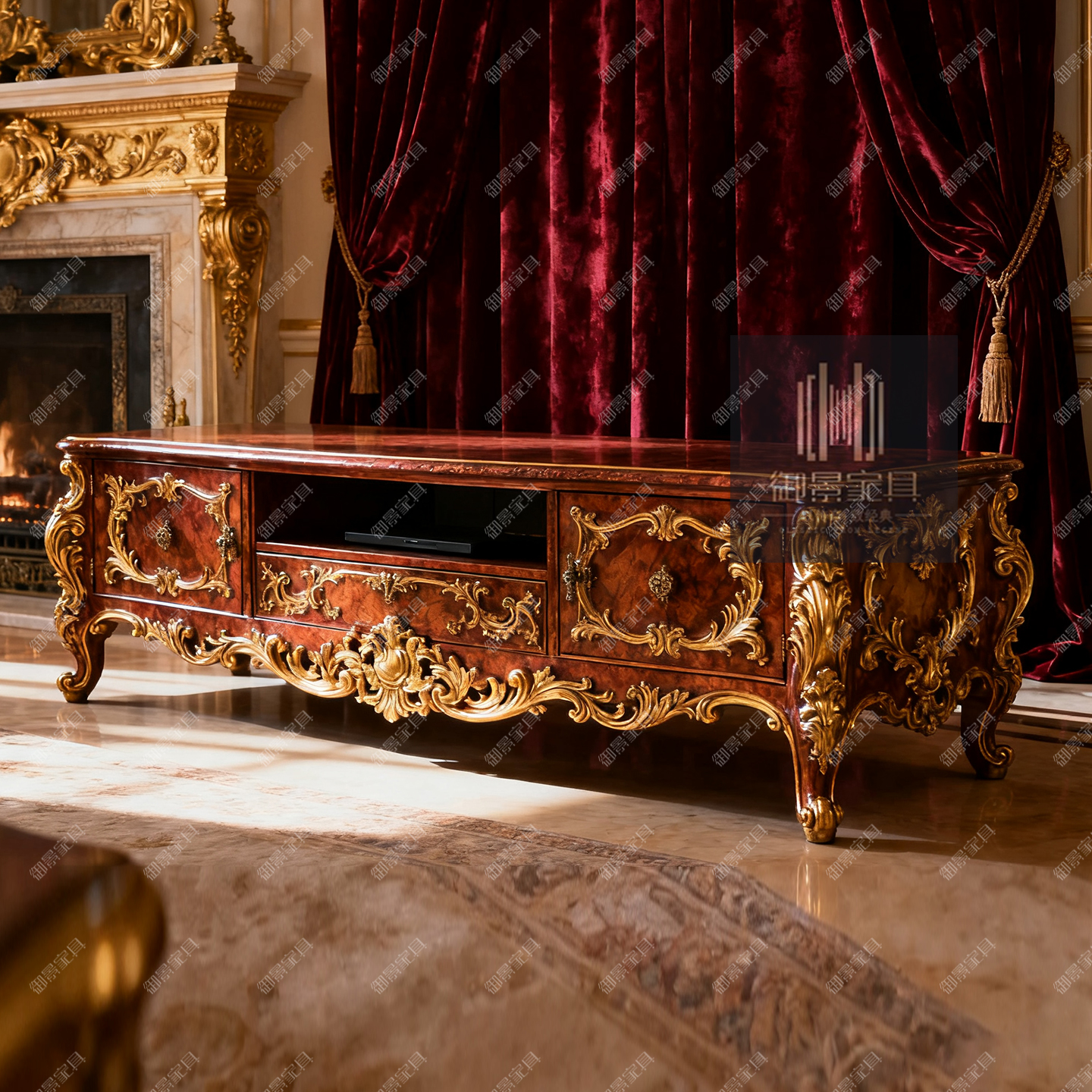 美式实木电视柜定制欧式复古雕花地柜矮柜客厅装饰柜储物柜餐边柜