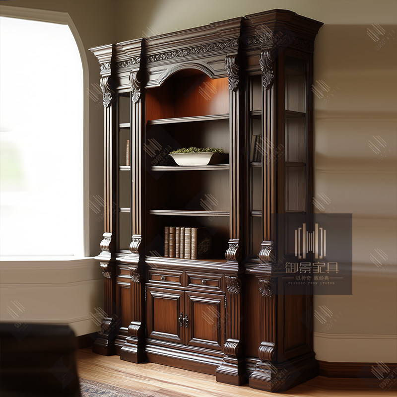 欧式古典茶叶柜美式实木做旧书柜展示柜陶瓷古董名酒收纳柜书架