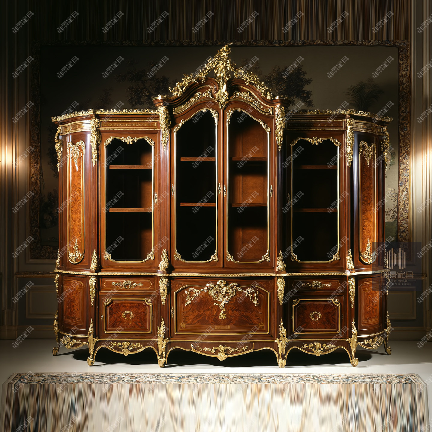 欧式雕花组合书柜法式巴洛克书房书架展示柜古典陶瓷茶叶收纳柜子