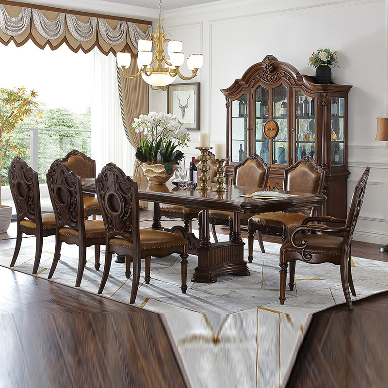 欧式复古实木长餐桌美式乡村会议桌家用吃饭桌子餐厅方形餐台定制