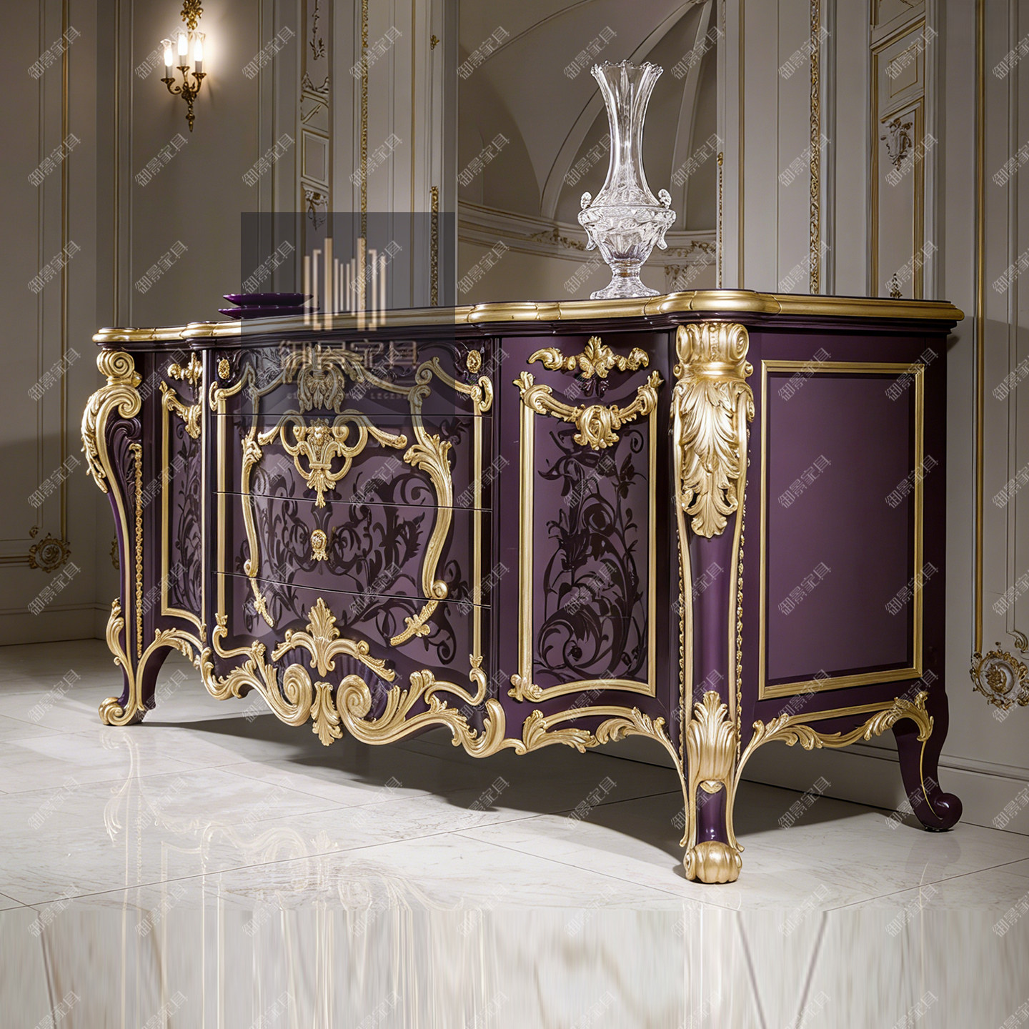 欧式宫廷实木餐边柜茶水柜法式巴洛克彩绘玄关台进门入户玄关桌子