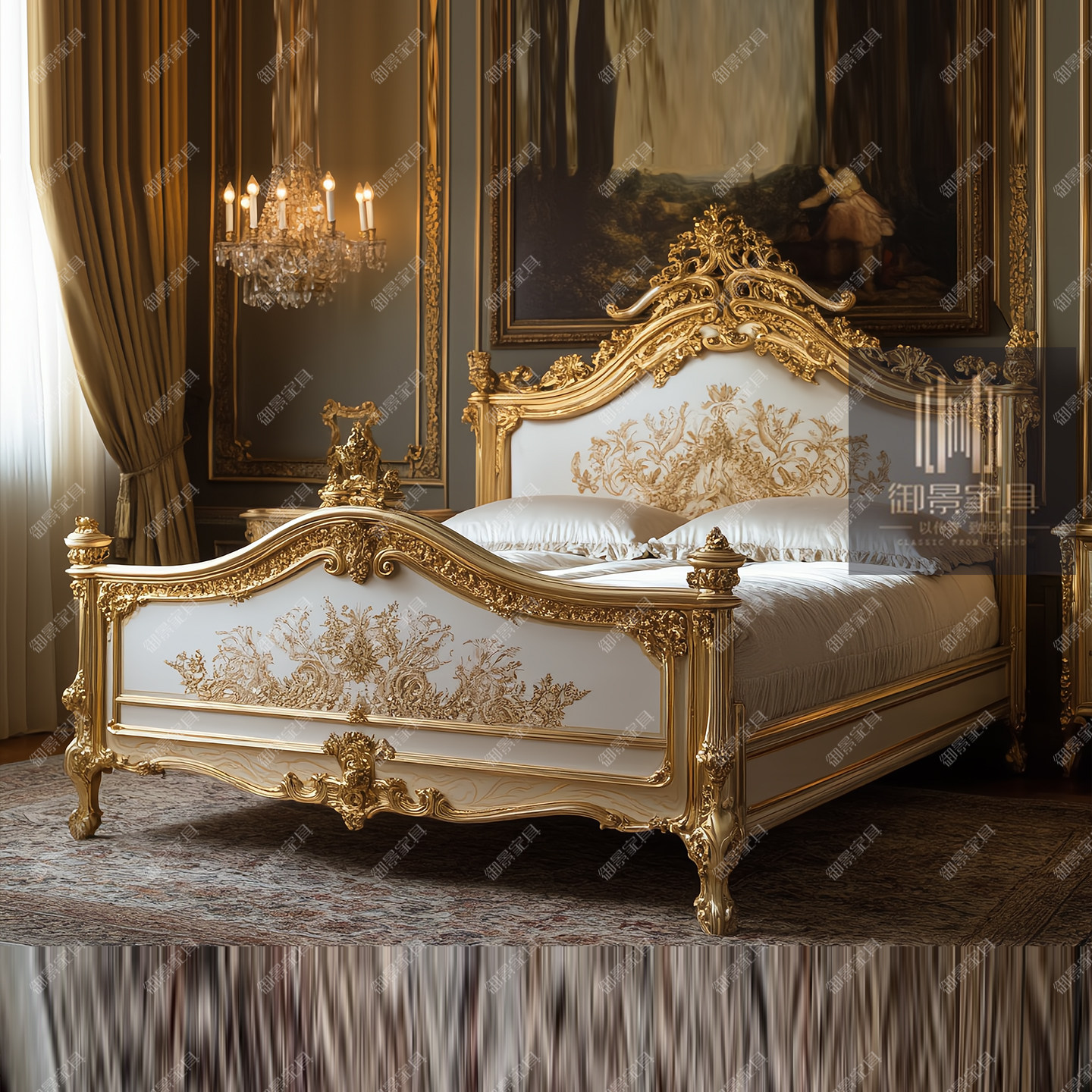 法式巴洛克实木双人床欧式雕花彩绘大床主卧婚床别墅家具全屋定制