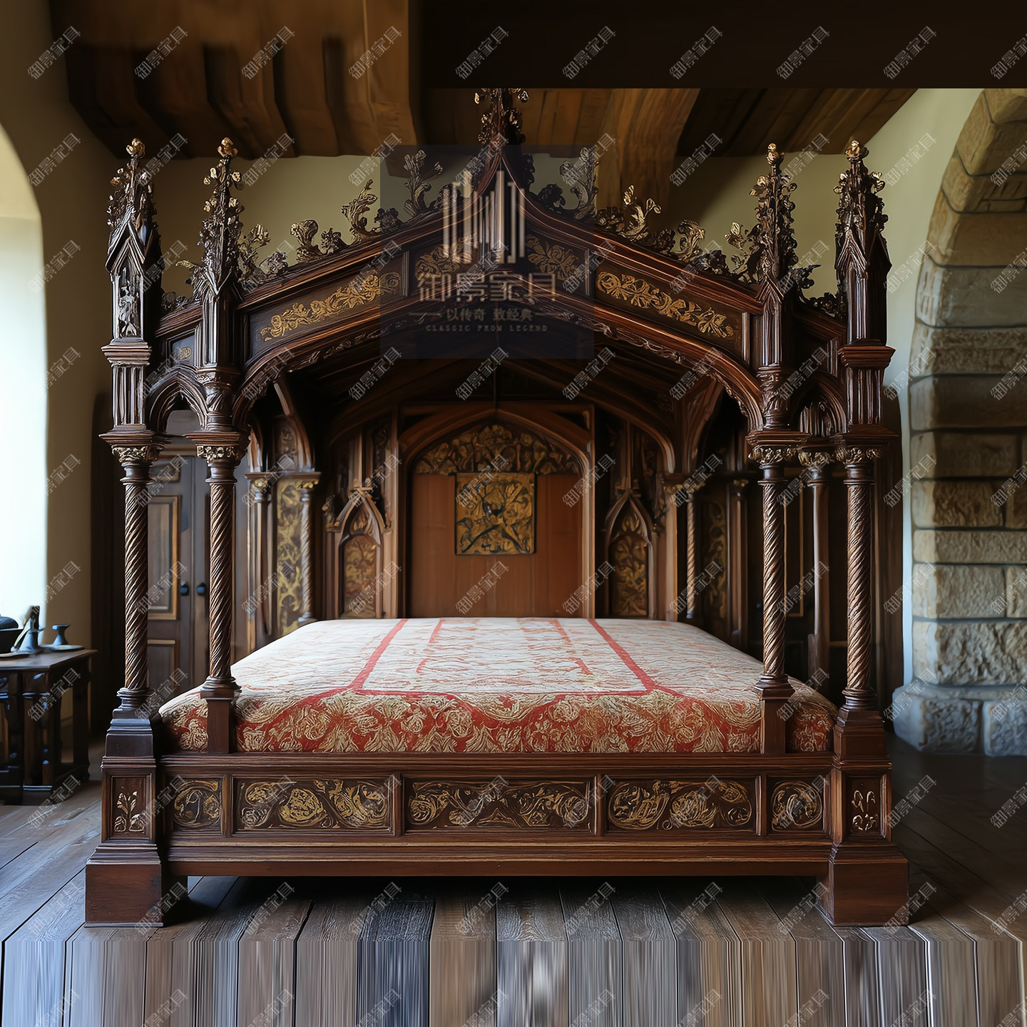 巴洛克柱子床欧洲古典家具定制法式宫廷奢华彩绘大床别墅豪宅婚床
