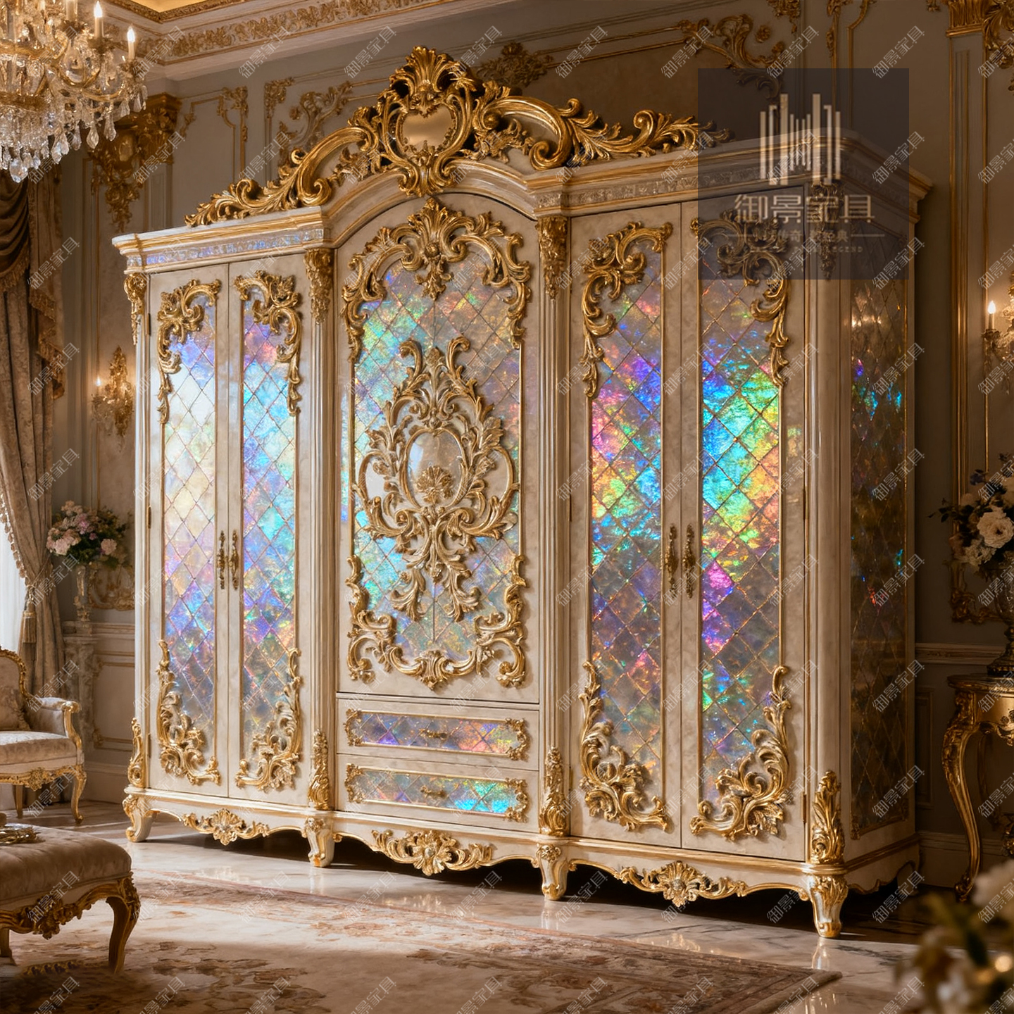 欧式高档金箔烤漆亮光衣柜法式巴洛克奢华组合橱柜衣帽间收纳柜子