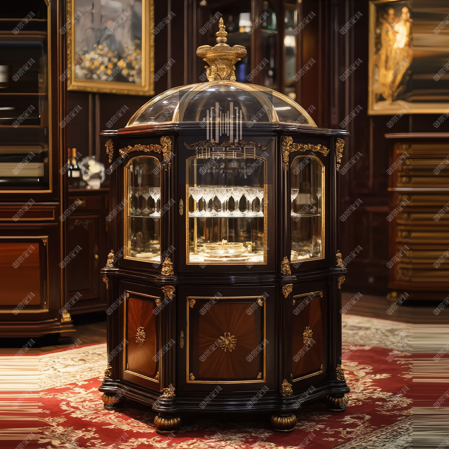 多边形实木装饰柜欧式酒柜玻璃门装饰柜珠宝陶瓷古董首饰展示柜子