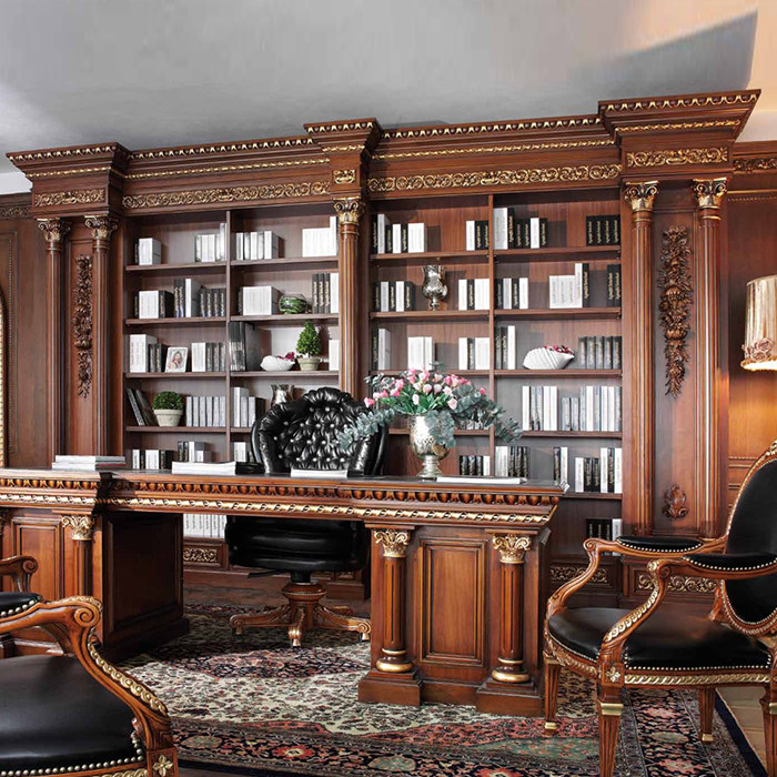 美式高档奢华组合书柜家用大户型书房橱柜书橱欧式罗马柱柜子定做