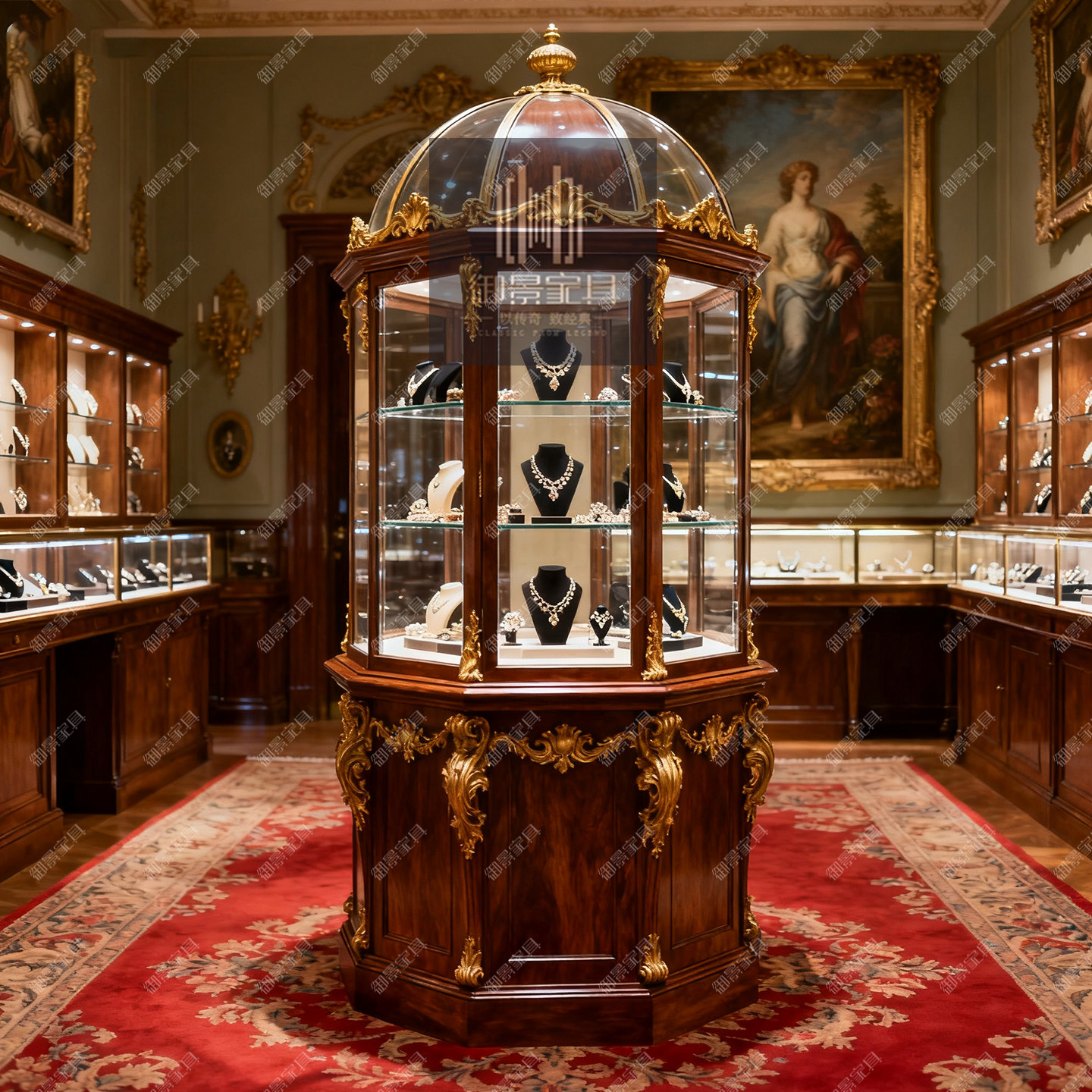 欧式多边形酒柜欧式复古珠宝首饰古董陶瓷名酒奢侈品展示收纳柜子