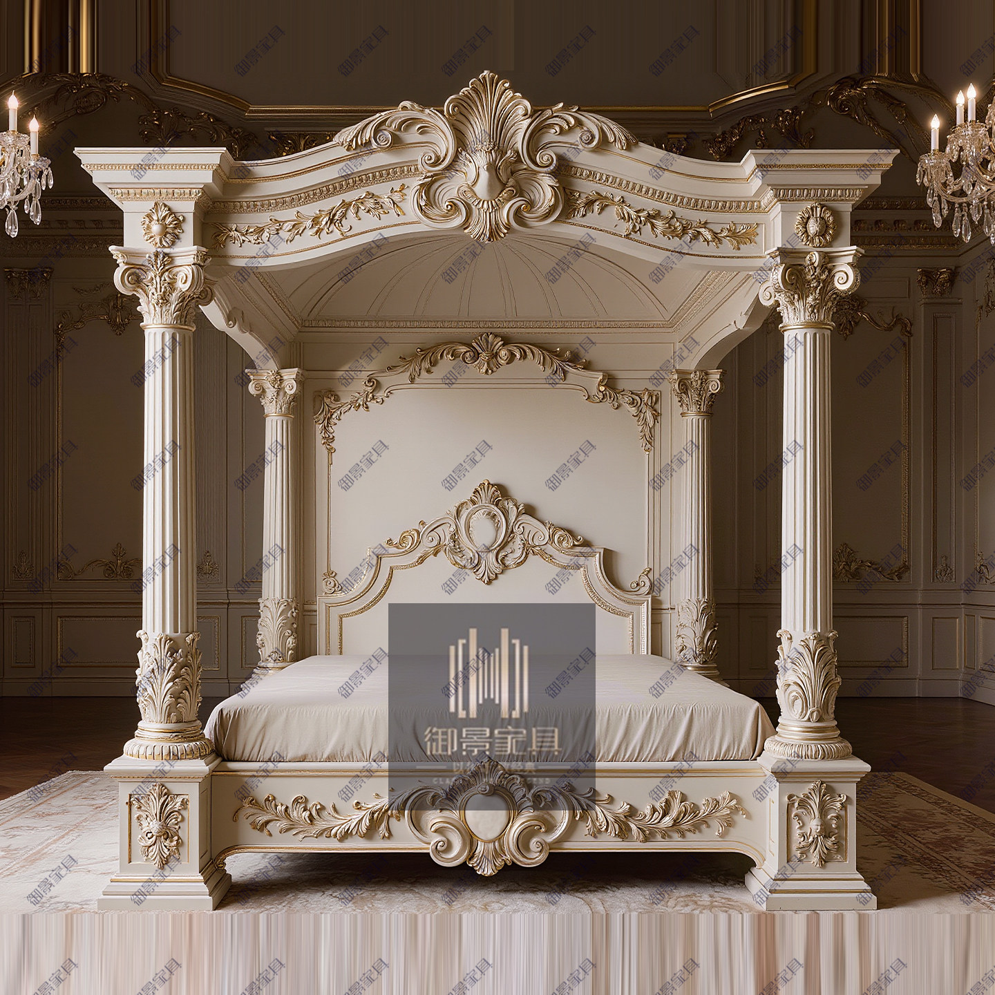 法式实木雕花床欧式奢华双人床主卧宫廷风柱子床头可拆卸婚床定制