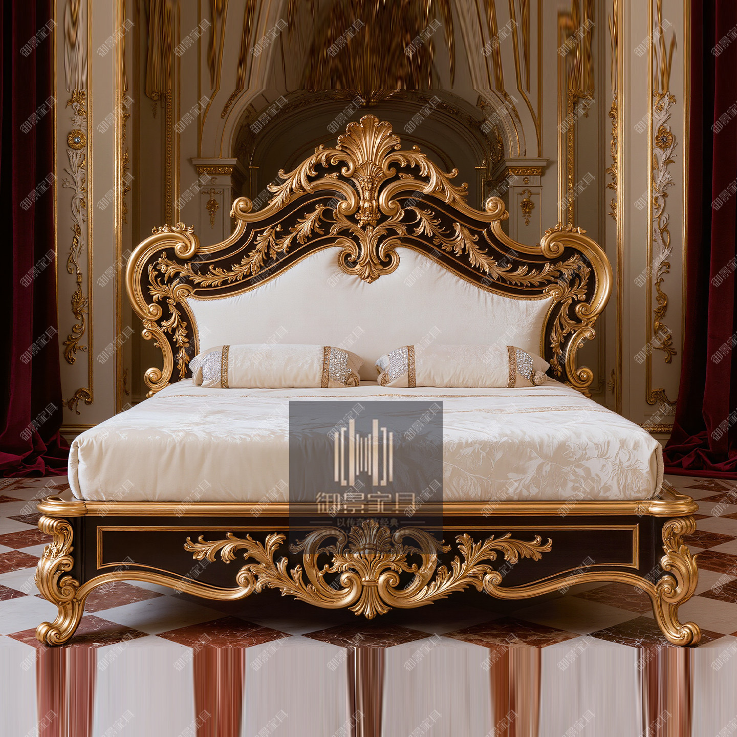 欧式古典雕花双人床布艺软包实木床法式高档婚床公主床主卧床定制