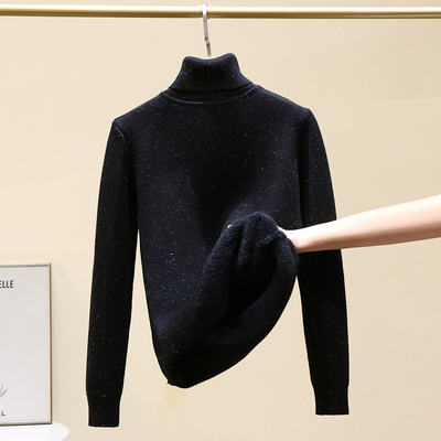 加绒加厚高领亮丝一体绒毛衣女