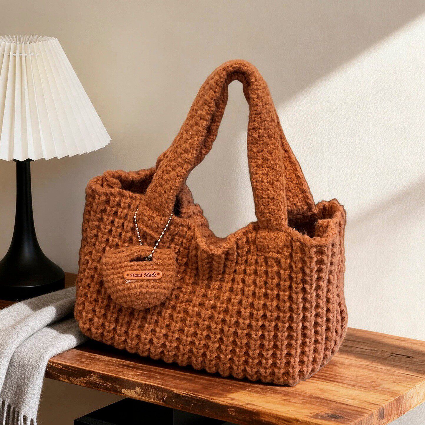 韩版编织手提包女2026春季新款时尚百搭简约手腕包毛线针织手拎包