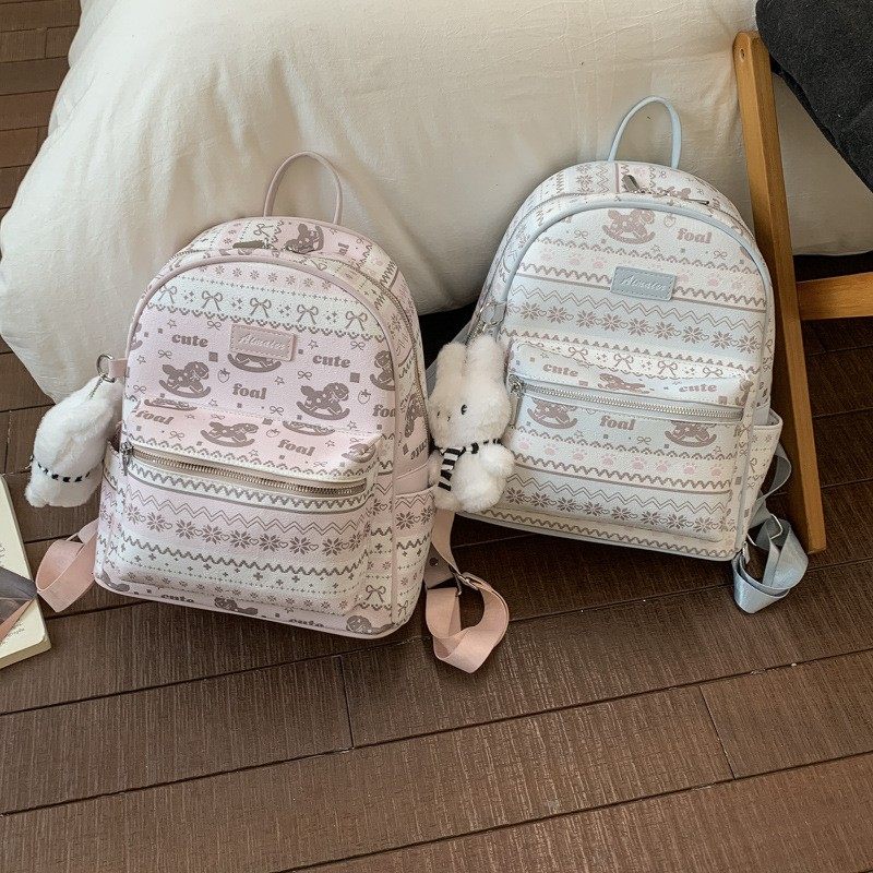 2025新款可爱印花双肩包蝴蝶结蓝色大容量旅行可爱洋气背包,箱包皮具/热销女包/男包,胸包,淘宝优惠券,粉丝福利购,淘宝优惠卷