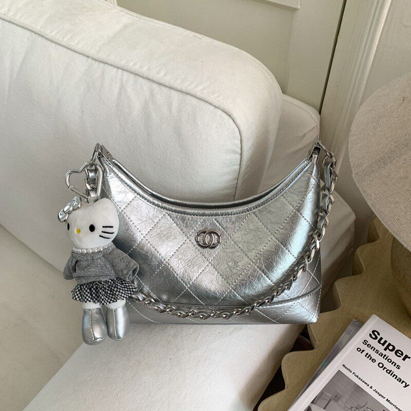 2026春新款潮时尚菱格链条包简约洋气腋下包包通勤单肩斜挎包