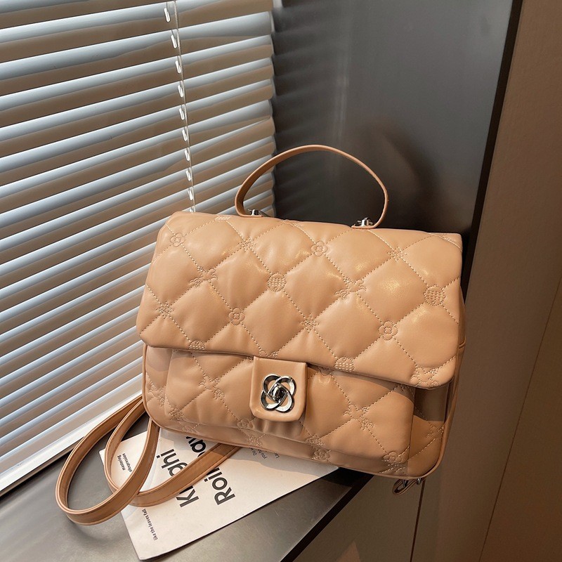 洋气时尚链条锁扣菱格绣线双肩包气质2025秋冬单肩斜挎小方包