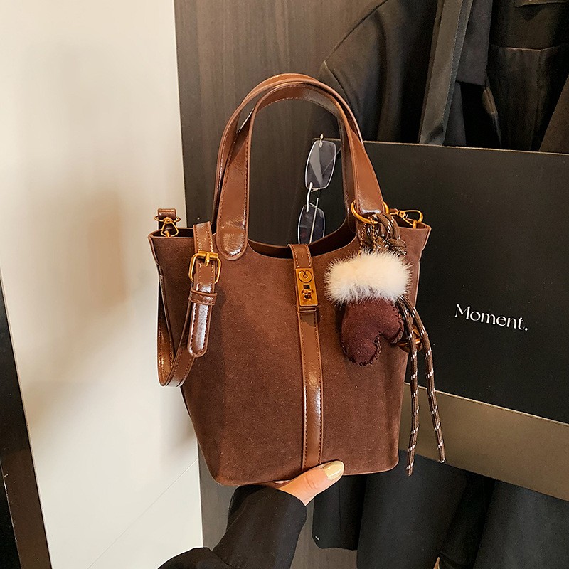 复古磨砂手提菜篮子包女式