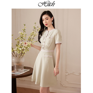 希区瑞普高端法式连衣裙春夏款女设计感撞色文艺小个子修身裙子
