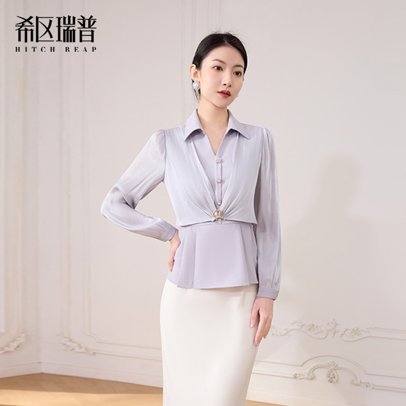 希区瑞普春2026新品法式优雅流光沙雪纺X型衬衫女短上衣