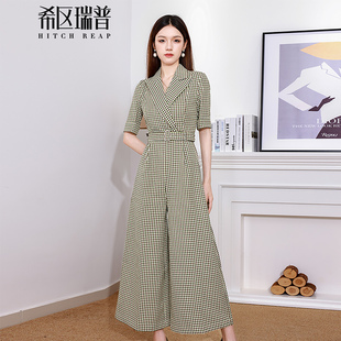 希区瑞普原创轻熟优雅风西装领格纹连体裤女收腰显瘦气质连衣裤