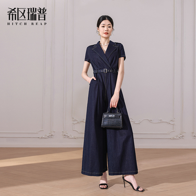 希区瑞普复古牛仔短袖连体裤