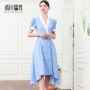 希区瑞普高端连衣裙女小众设计春夏季气质泡泡袖大摆裙