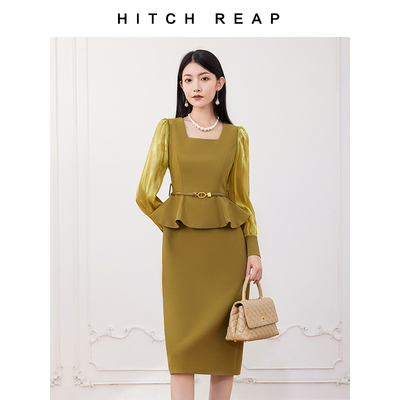 拼接收腰修身连衣裙希区瑞普