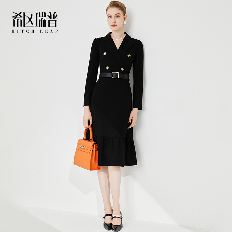 希区瑞普高端法式复古优雅气质连衣裙春秋季职业女装西装长款裙子