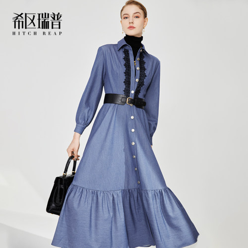 高级感新款时尚风牛仔衬衫连衣裙