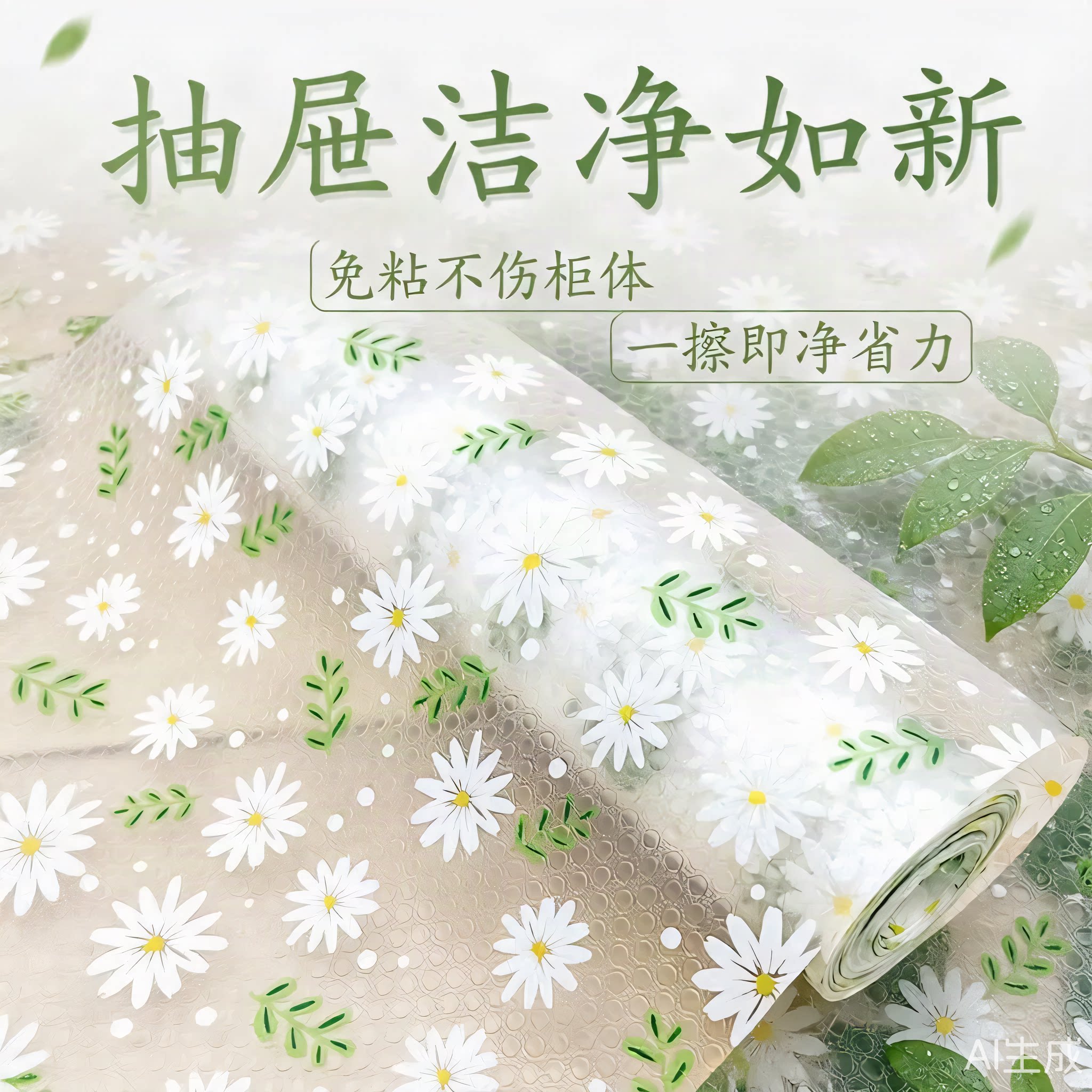 乐实家小雏菊抽屉垫纸PEVA抽屉垫防潮垫免粘不伤柜体鞋柜防灰尘