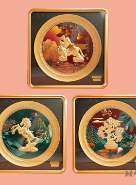 中式摆件招财树貔貅马到成功立体画挂饰家居乔迁送朋友金箔礼品