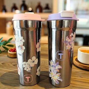 特百惠新品繁花钛杯 650ML保温咖啡杯上班学生杯子便携车载家用杯