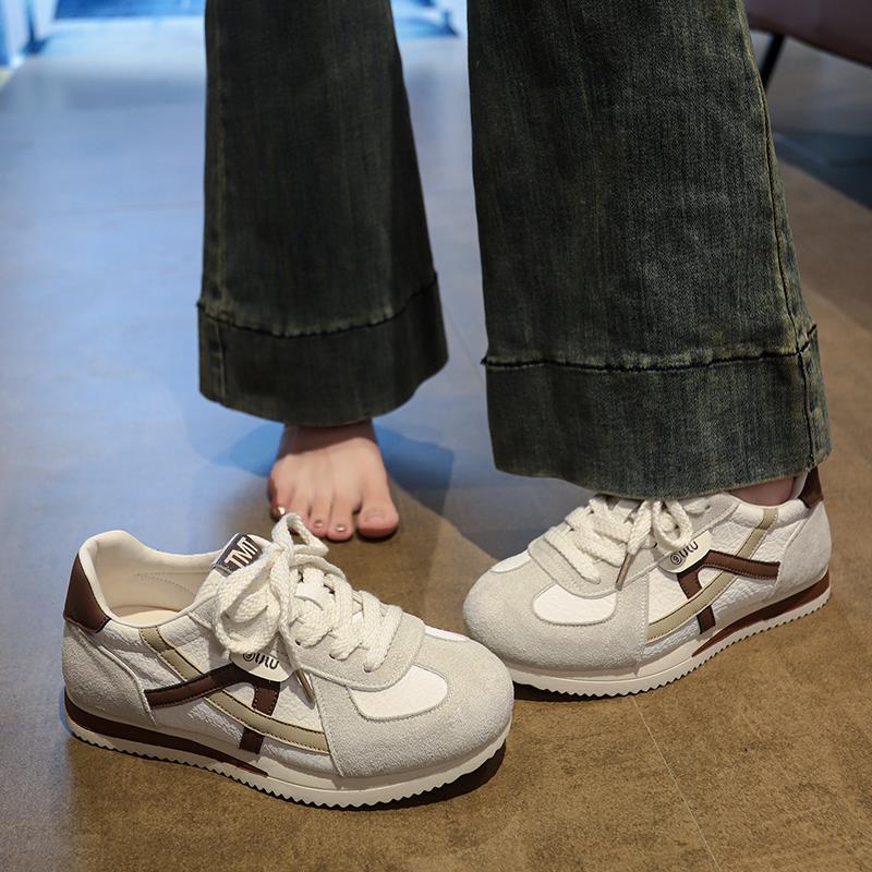 秋季女鞋2025新款覆古圆头德训鞋厚底内增高老爹鞋舒适百搭运动鞋