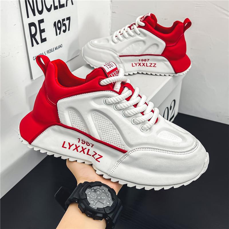 男鞋秋季2025新款潮流百搭休闲运动鞋夏季皮面增高厚底耐磨老爹鞋