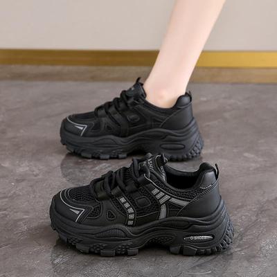黑色老爹鞋女2025新款秋季厚底防滑休闲运动鞋配阔腿裤松糕鞋