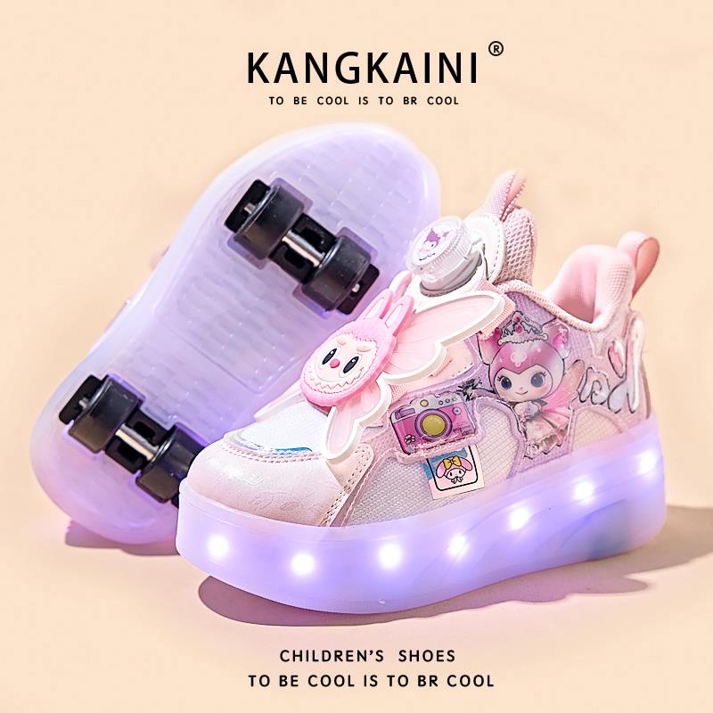 拉布布女童暴走鞋秋季2025新款带轮子儿童学生轮滑溜冰鞋四轮隐形